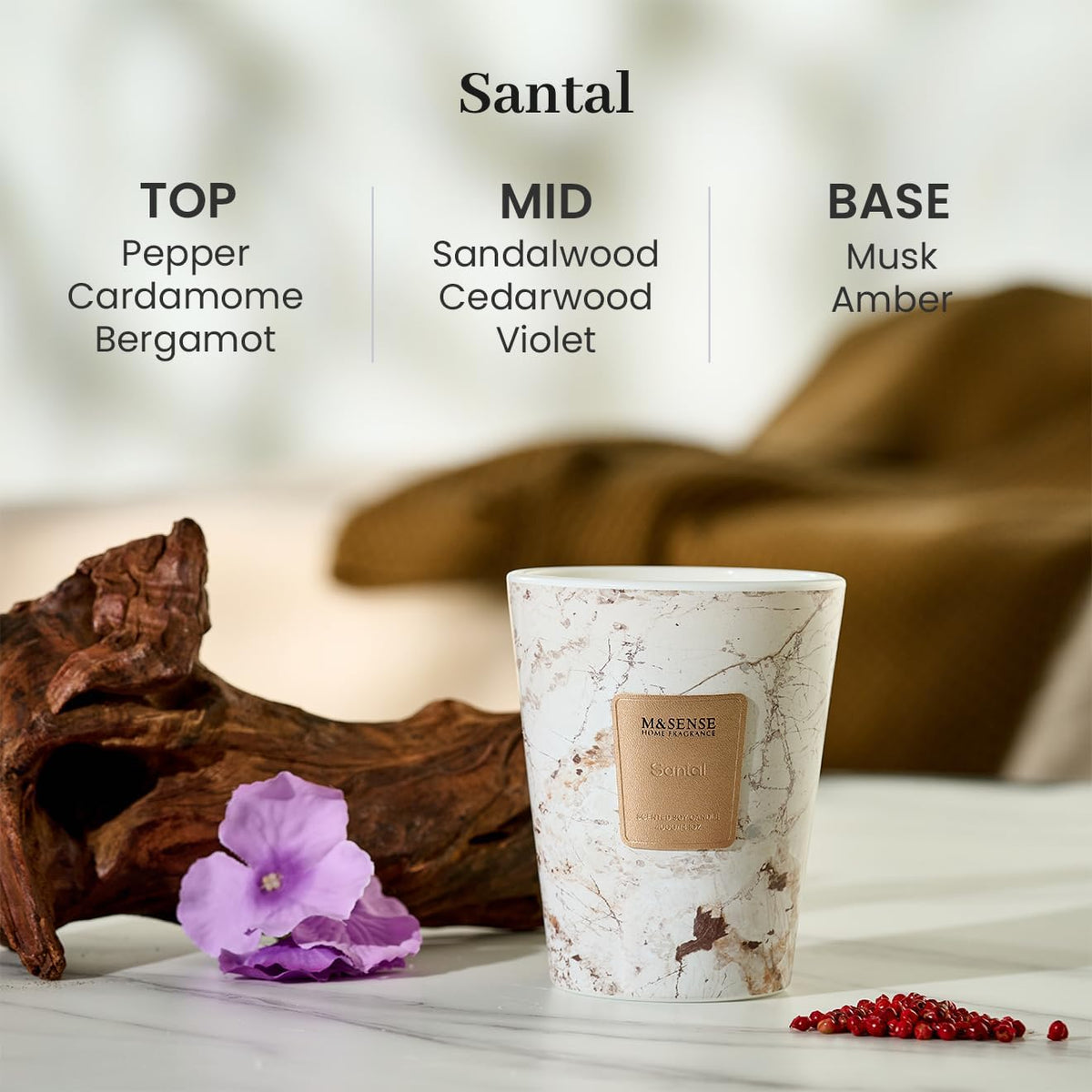 M&SENSE Santal Scented Candles for Home, Lead-Free Wick Highly Scented Jar Candles, 14.1 Oz 80 Hours Lasting Burning Candles Gifts for Women, Relaxing Aromatherapy Candle for Stress Relief