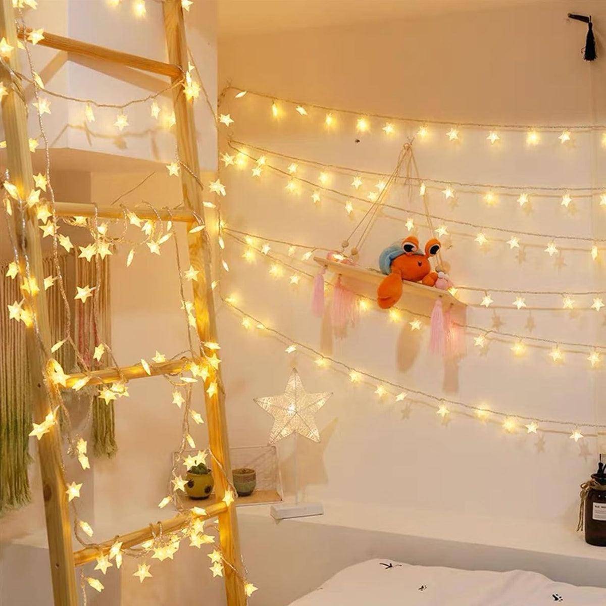 Star String Lights for Bedroom - 17 Ft 50 LED Fairy Christmas Lights Battery Operated, Indoor Outdoor Waterproof Star Twinkle Light for Tent Loft Bed Party Camping Decor