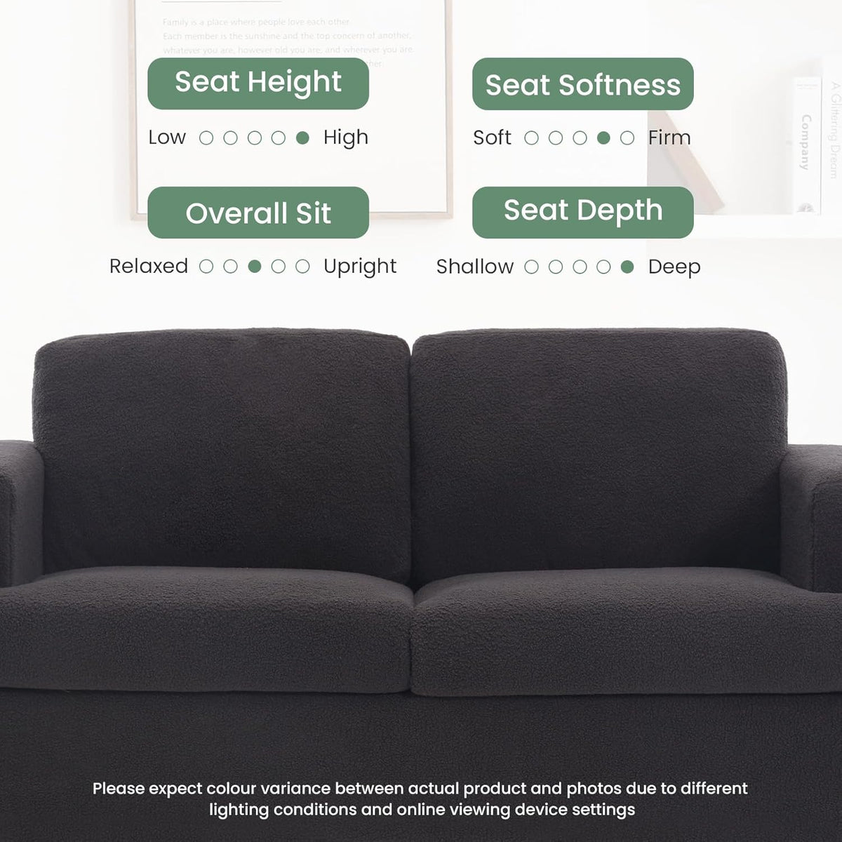 Ottoman Sofa, Modern Comfortable Ottoman with Storage Space for Living Room Apartment Lounge Sofa, Black Bouclé