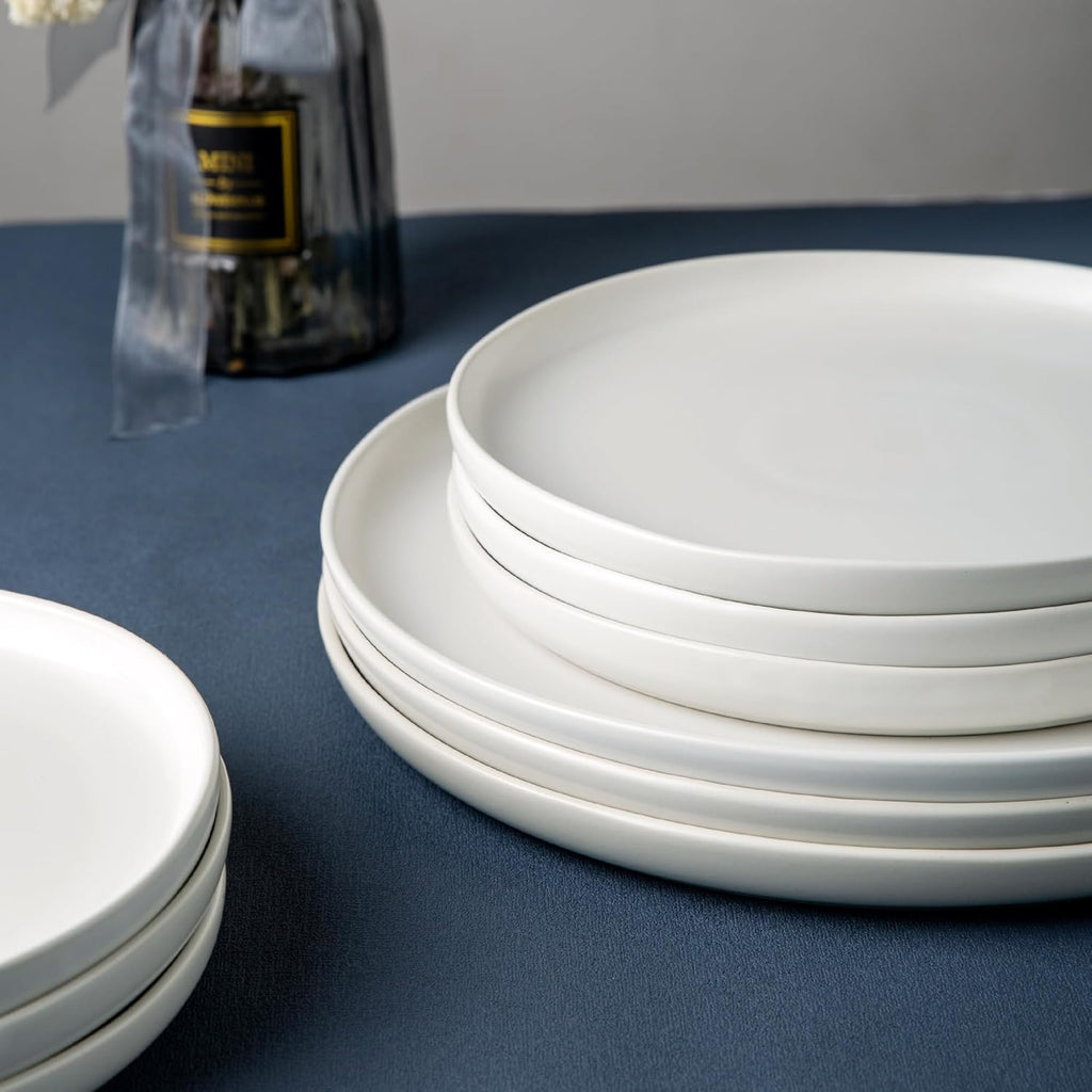AmorArc Ceramic Dinnerware Sets, Wavy Rim Stoneware Plates and Bowls Sets, Highly Chip and Crack Resistant | Dishwasher & Microwave & Oven Safe Dishes set, Service for 4 (12pc)