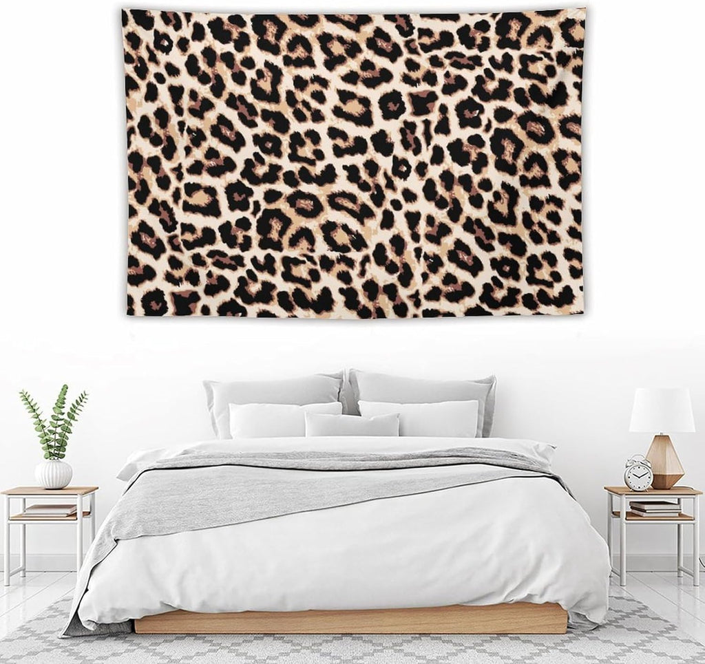 HZOHNAGO Leopard Print Tapestry Rustic Brown Leopard Wild Animal Printed Wall Tapestry Painting Wall Hanging for Bedroom Living Room Dorm 90" W x 60" H