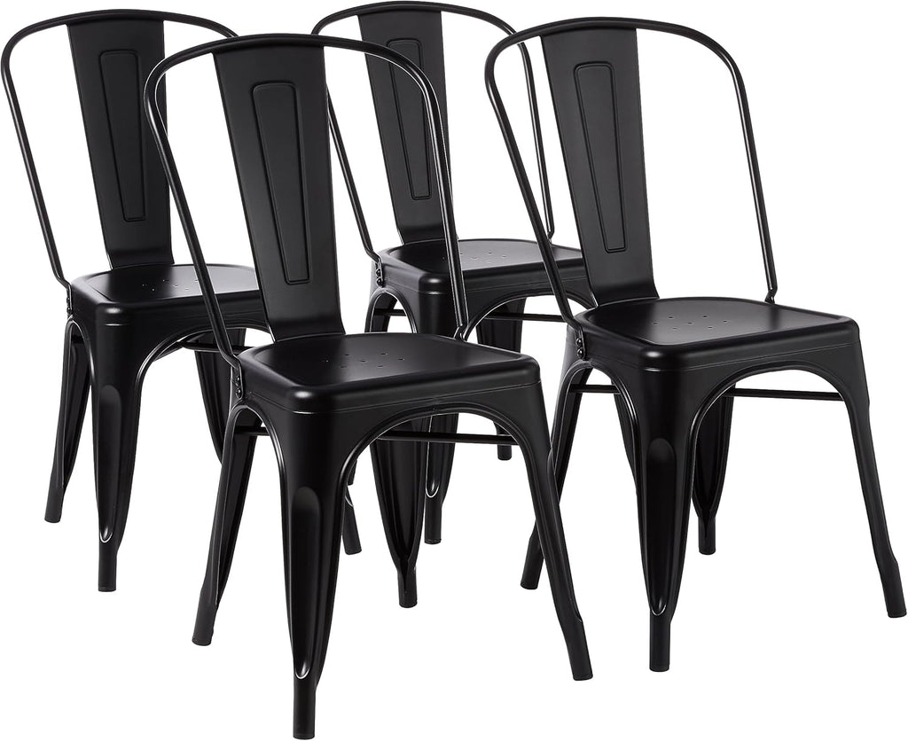 Amazon Basics Metal Dining Chairs, Matte Black, 1 Count (Pack of 4)