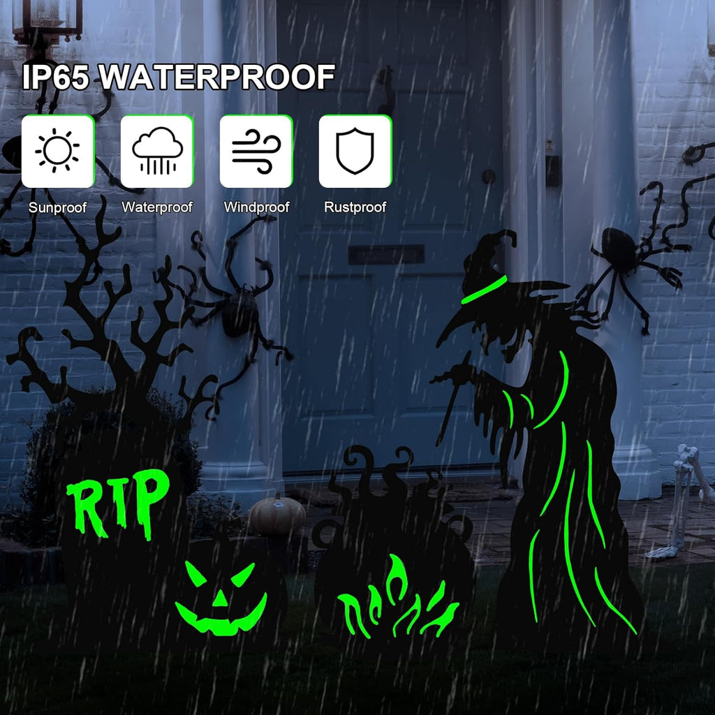 Halloween Yard Signs Outdoor Decorations，3 Pack Warerproof Scary Witch Tombstone Cauldron Fluorescent Metal Stakes Glow in The Dark for Lawn Garden Halloween Decor (Witch Tombstone Cauldron)
