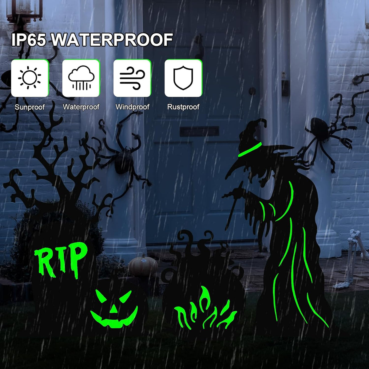 Halloween Yard Signs Outdoor Decorations，3 Pack Warerproof Scary Witch Tombstone Cauldron Fluorescent Metal Stakes Glow in The Dark for Lawn Garden Halloween Decor (Witch Tombstone Cauldron)