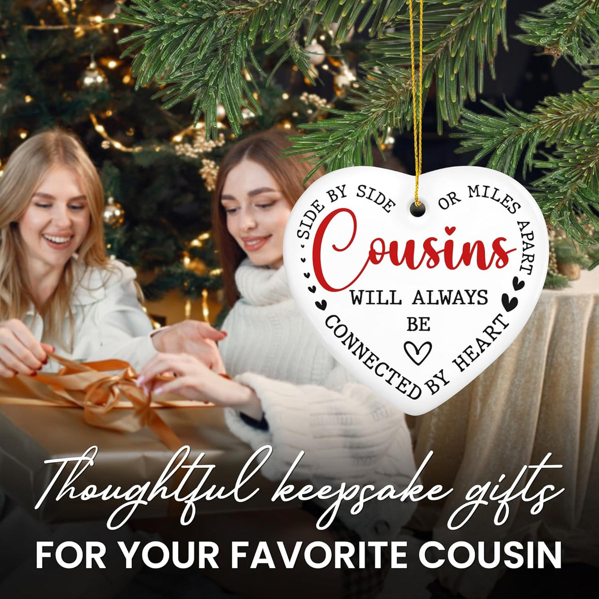 OASSIE Best Cousin Gifts for Women Men - Ceramic Christmas Ornaments 2025 for Tree Decorations - Birthday Long Distance Cousins Gifts for Cousins Female, Cousin Gift Ideas for Christmas Decorations