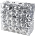 116Pcs Silver Christmas Ball Ornaments Set, Shatterproof Christmas Hanging Decoration Set with Gift Box, Assorted Decorative Baubles Set for Xmas Tree/Home/Wedding/Party/Holiday (Silver)