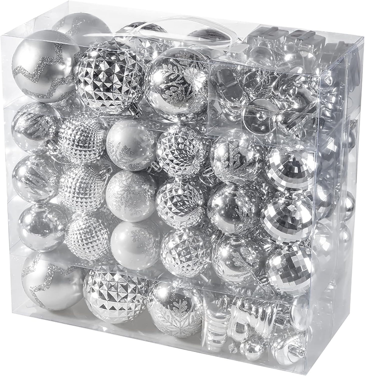 116Pcs Silver Christmas Ball Ornaments Set, Shatterproof Christmas Hanging Decoration Set with Gift Box, Assorted Decorative Baubles Set for Xmas Tree/Home/Wedding/Party/Holiday (Silver)