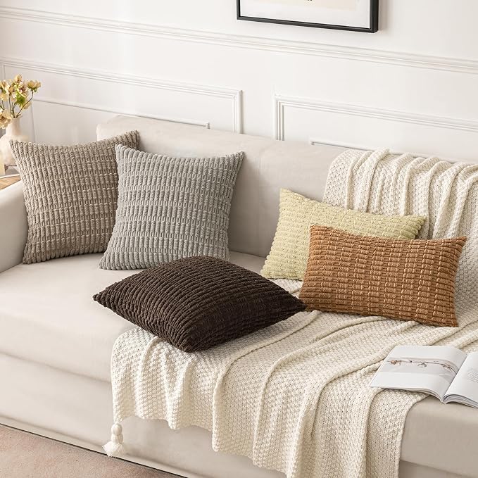 MIULEE Corduroy Decorative Throw Pillow Covers 18x18 Brown Pack of 2 | Soft - Image 3