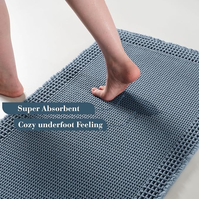 RESARE Waffle Bath Mat for Bathroom, Non Slip Bathroom Rugs 24"x36" Blue | - Image 3