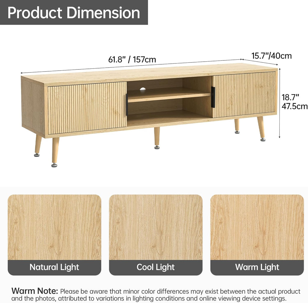 Mid Century TV Stand, Modern TV Console for TVs up to 70 Inches, Entertainment Center with Storage, TV and Media Consol, 62 Inch (Oak)