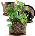 16 Inch Planter Pots for Plants, Plastic Large Flower Pots Indoor Outdoor, 4 Pack Resin Plant Pot with Drainage & Saucer, Retro Decorative Garden Pot with Removable Trays for House