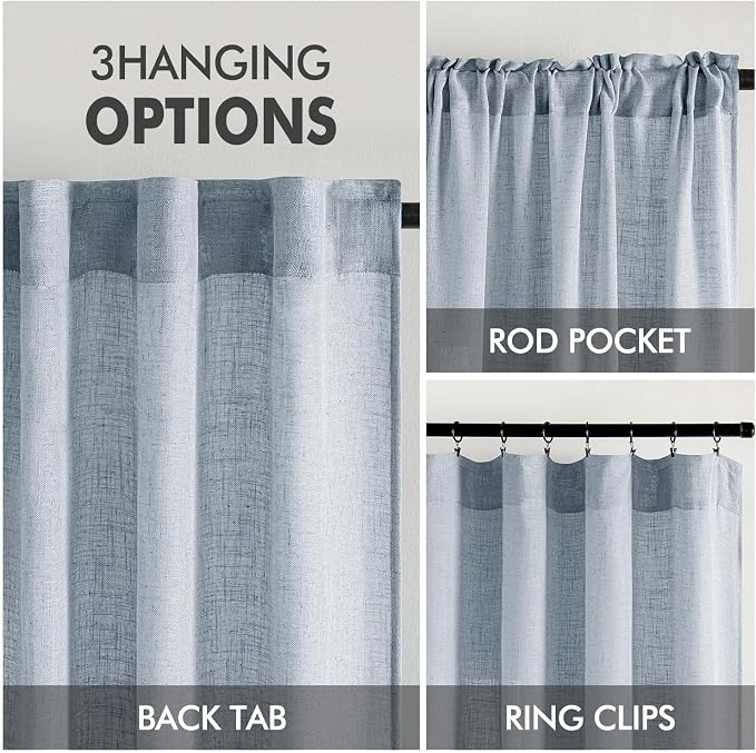 MIULEE Chambray Blue Linen Curtains 52x96 Inch Long - Image 3
