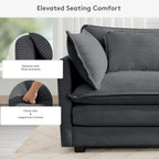 ROWHY 113'' Modular Sectional Cloud Couch, 5 Seater Corner Sofa Big Comfy Corduroy Oversized L Shaped Couch with 2 Pillows, Ottoman, Deep Seat Sectional Couches for Living Room Office, Dark Grey