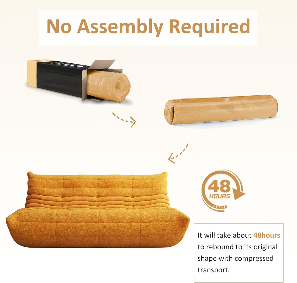 Bean Bag Chair, Oversized Bean Bag Chair for Living Room, Fireside Chair for Adults with Memory Foam Filled, Big Accent Lounge Floor Sofa for Reading, Relax, No Assembly Required. (Yellow 3-Seater)
