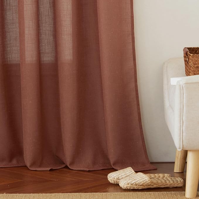 RYB HOME Farmhouse Boho Linen Sheer Curtains 90 inches Long - Image 6