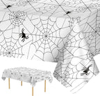 2 Pcs Halloween Tablecloth - Plastic Halloweens Spider Webs Table Cloth, White Disposable Rectangle Spiderweb Table Cover for Halloween Party Decorations Supplies Favors Tables Decor, 108 x 54 Inch