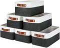 DULLEMELO Small Storage Baskets 6 Pack, Fabric Collapsible Gift Storage Baskets for Shelves, Closets, Nursery, Home, Office Organizing,Small Canvas Linen Rectangular Storage Bins (White&Black)