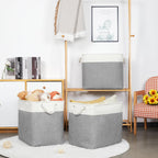 Bidtakay Extra Large Storage Baskets for Organizing 17x12x15.1 inch 3-Pack Fabric Closet Organizers Storage Bins with Handles Foldable Storage Baskets for Shelves Clothes XL-White&Grey