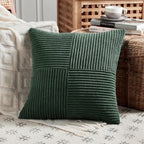 Fancy Homi Set of 2 Dark Green Samll Decorative Throw Pillow Covers 12x12 Inch for Living Room Couch Bed, Boho Farmhouse Forest Green Home Decor, Soft Corss Corduroy Patchwork Textured Cushion Case