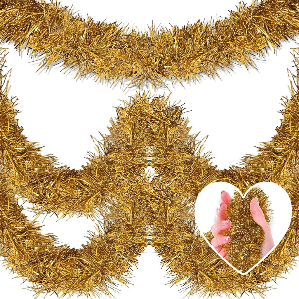 25 Feet Christmas Tinsel Garland, Metallic Twist Wall Hanging Backdrop for Parade Floats, Christmas Eve, New Year, Valentine's Day Party Decorations (Champagne Gold, 4in x 25ft)
