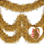 25 Feet Christmas Tinsel Garland, Metallic Twist Wall Hanging Backdrop for Parade Floats, Christmas Eve, New Year, Valentine's Day Party Decorations (Champagne Gold, 4in x 25ft)