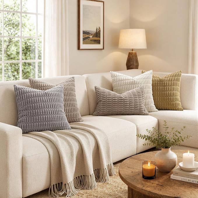 MIULEE Corduroy Decorative Throw Pillow Covers 20x20 Light Brown Pack of 2 | - Image 3