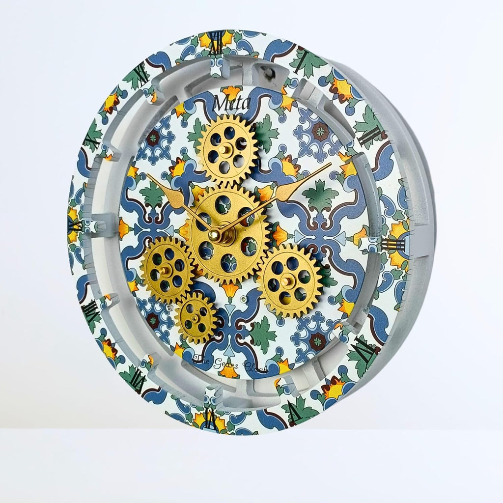 The Gears Clock Wall Clock Italy Collection with Moving Gears (Meta, 10 inch Round)
