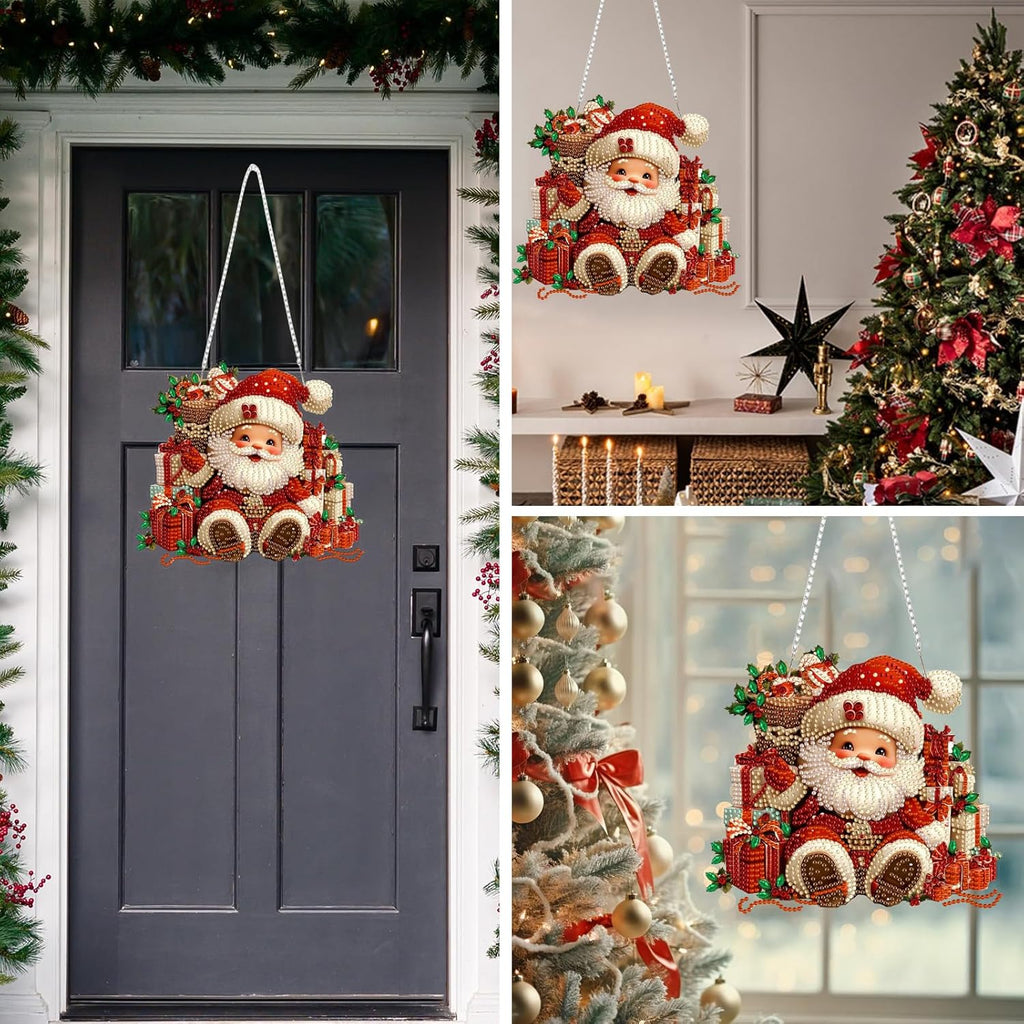 MEIYUDA Christmas Diamond Art Hanging Kits for Adult, Santa Claus Diamond Painting Hanging Kits Ornaments, DIY Special Shaped Rhinestone Window Pendants kit for Home Garden Wall Decor Gift