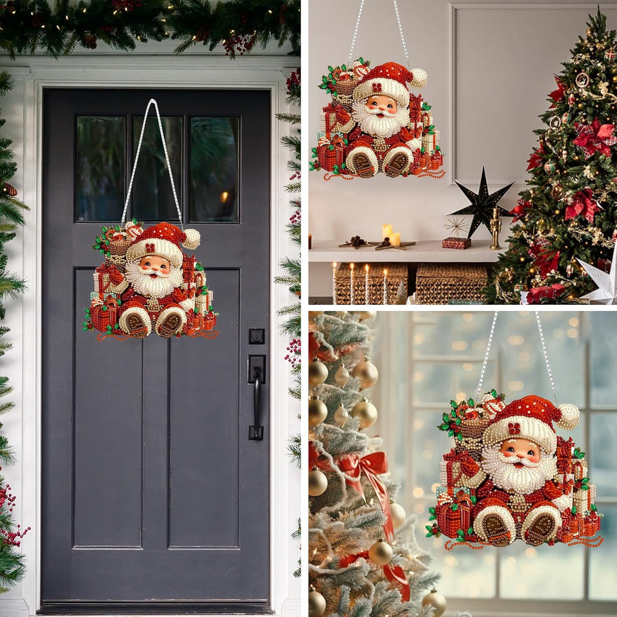 MEIYUDA Christmas Diamond Art Hanging Kits for Adult, Santa Claus Diamond Painting Hanging Kits Ornaments, DIY Special Shaped Rhinestone Window Pendants kit for Home Garden Wall Decor Gift