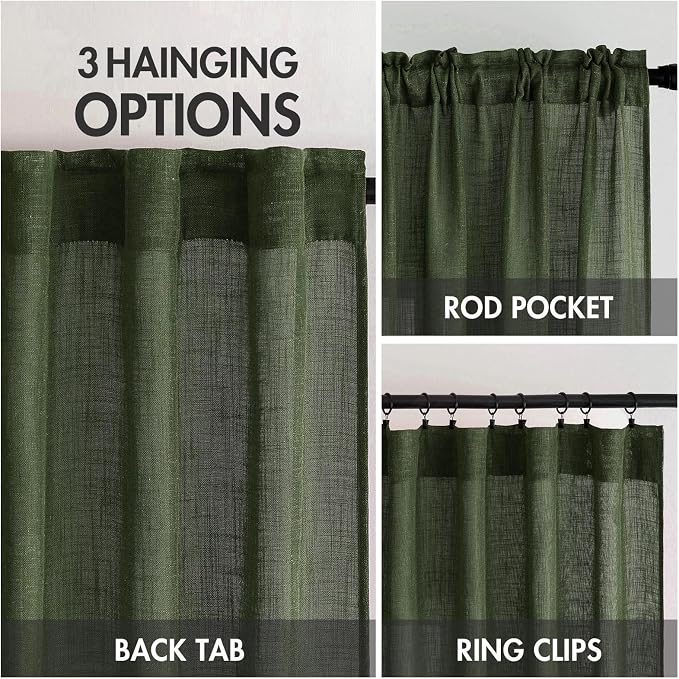 MIULEE Olive Green Linen Curtains 52x72 Inch Length - Image 3