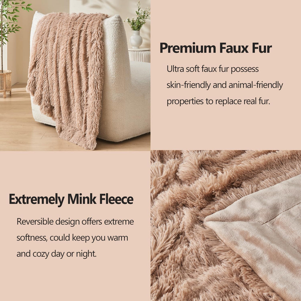GONAAP Fuzzy Faux Fur Throw Blanket Twin Size Taupe Super Soft Cozy Plush Fuzzy Shaggy Blanket for Couch Sofa Bed (Taupe, Twin(60"x80"))