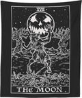 The Moon Tarot Card Tapestry (Black & White) - Werewolf - Gothic Halloween Home Decor Wall Hanging (80" x 68")