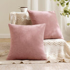 MIULEE Blush Pink Chenille Couch Throw Pillow Covers, 18x18 | Set of 2 - Image 2