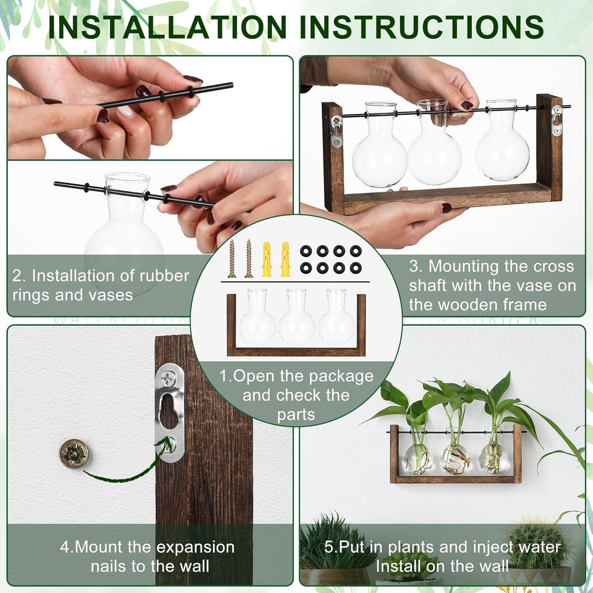 YIBOT Plants Propagation Stations,Plant Terrarium with Wooden Stand Wall Hanging Glass Planter Plant Propagation Vase for Indoor Office Home Garden Decor Plant Lover Gifts for Women
