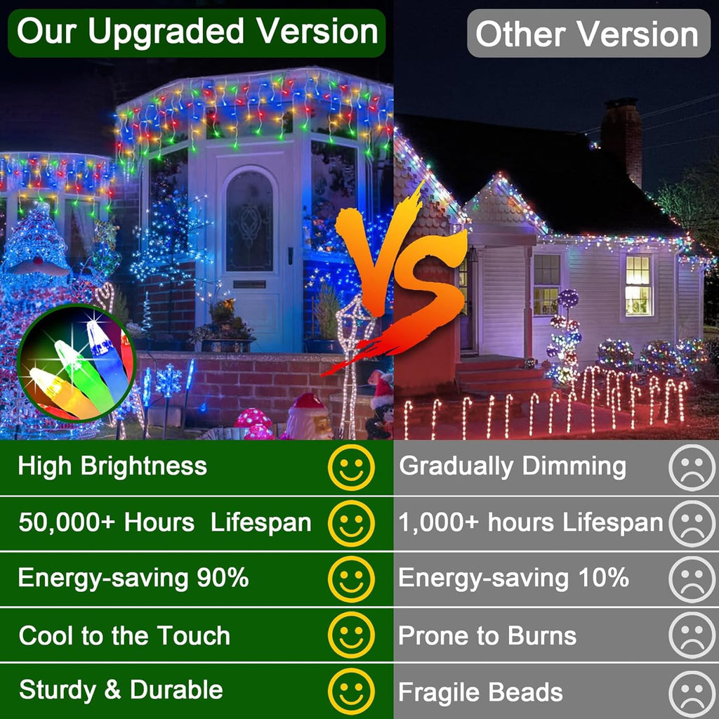 66FT 666 LED Outdoor Christmas Lights - 148 Ice Drops, 12 Pro Modes with Timer Memory & Brightness, Waterproof Hanging Ice String Light for Holiday Wedding Garden Fence House Decor (Multicolor)