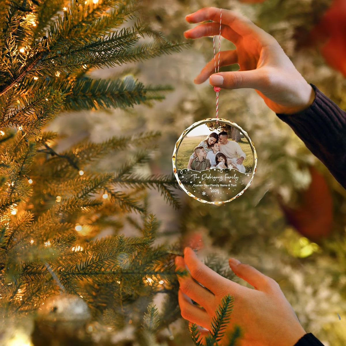 Bemaystar Personalized Family Christmas Ornaments 2025–Custom Crystal Ornament with Photo and Text–Holiday Keepsake Gift for Parents Grandparents Kids–Christmas Tree Decoration
