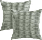 MIULEE Corduroy Decorative Throw Pillow Covers 16x16 Grey Green Pack of 2 | - Image 6