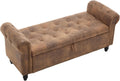 Furniliving 55” End of Bed Bench, Bedroom Bench with Button-Tufted, Large Upholstered Storage Ottoman Entryway Bench with Storage Shoe Cabinet Bench, for Bedroom, PU, Coffee