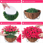 Artificial Faux Hanging Plants Flowers Basket for Outdoor Outside Spring Summer Decoration, Silk Morning Glory in Planter UV Resistant Look Real Fake Flower for Porch Patio Balcony Home Yard, Hot Pink