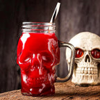 Halloween Cups Set of 4 - Skull Mason Jar with Lids Straws and Handle - Skull Drinking Glasses for Halloween Party Bar Decor (16 oz, Clear)