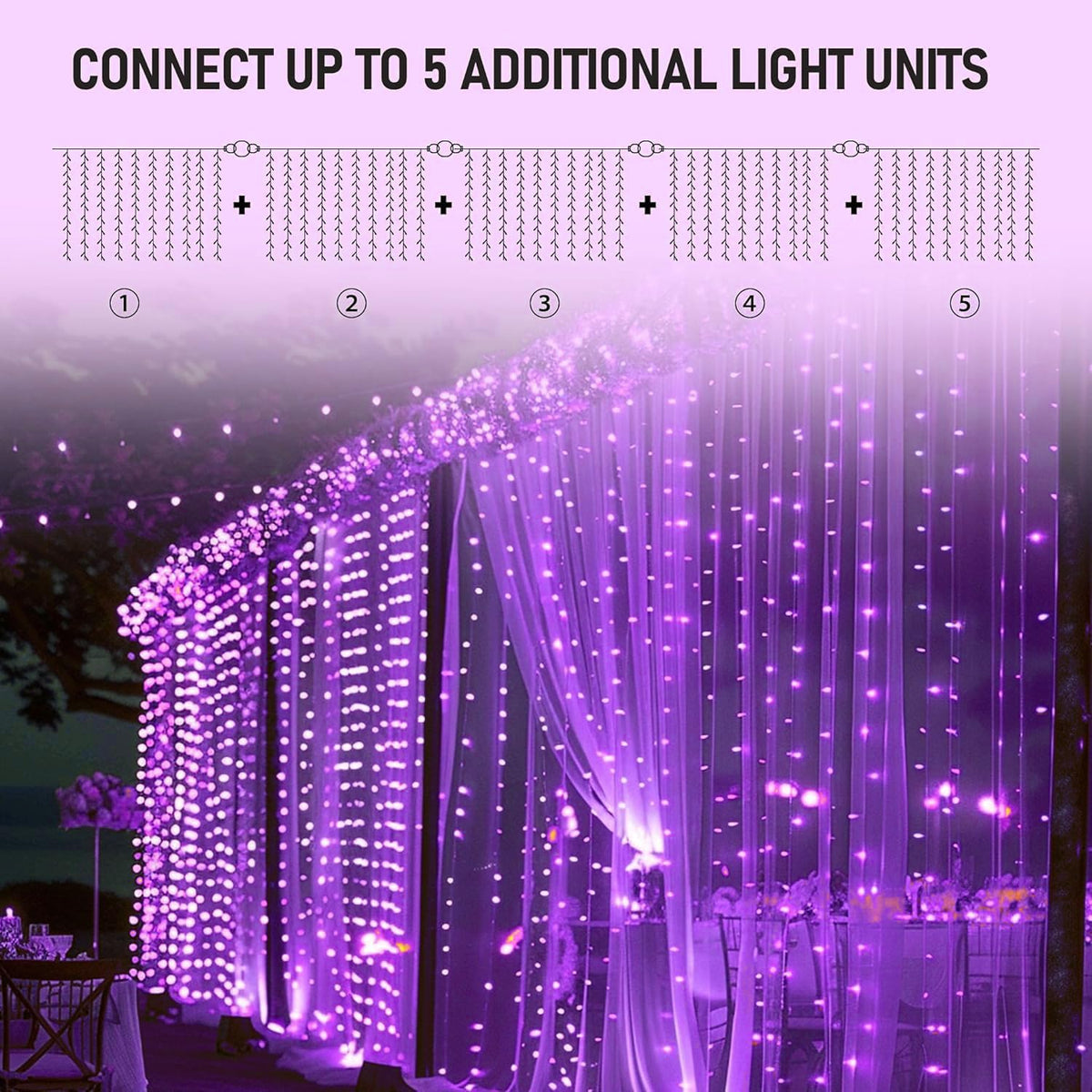 Dazzle Bright 300 LED Curtain String Lights, Halloween Fairy Lights for Bedroom with 8 Lighting Modes, Connectable Waterproof Window Light Party Wedding Garden Wall Decor, Purple