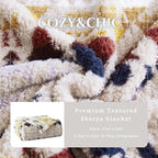 CASAAGUSTO Boho Sherpa Throw Blanket, Aztec King Size Blanket, Ultra Soft, Warm, Cozy, Plush, Thick Fleece Bohemian Throw Blanket for Couch, Bed, Sofa (Khaki 108 * 90 Inch)