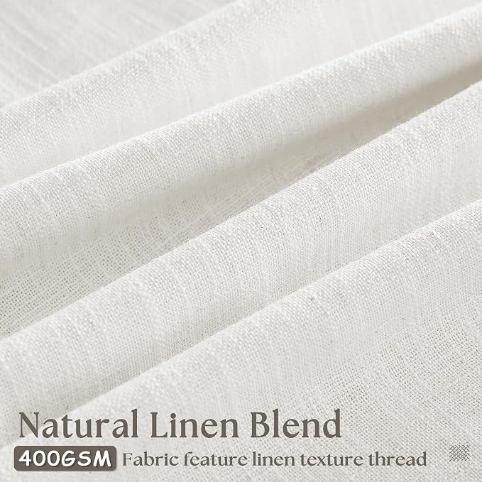 Beige White Pinch Pleated Linen Curtains 92 Inches Long 2 Panels | Memory - Image 3