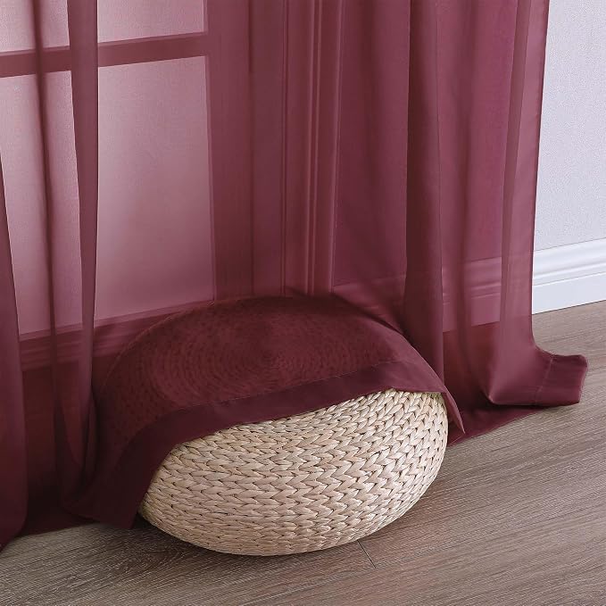 Burgundy Sheer Curtains 72 Inches Long 2 Panels Set, Light Filtering Sheer - Image 5