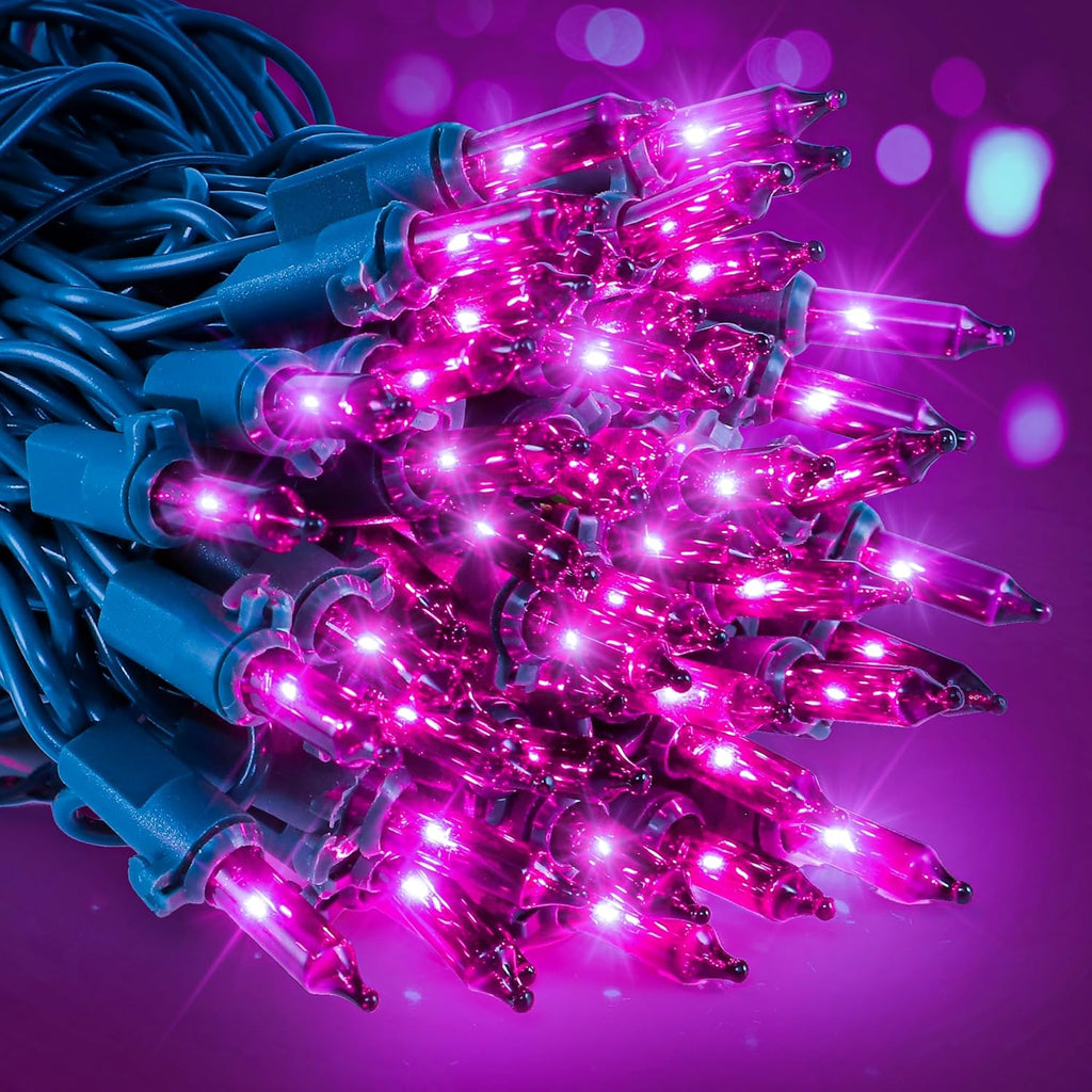 woohaha Outdoor Halloween Lights, 2PACK 13ft 50 Count Incandescent Blubs & Green Wire Mini Lights, 120V High-Voltage Connectable Light String, for Indoor Patio Garden Tree Party Decoration, Purple
