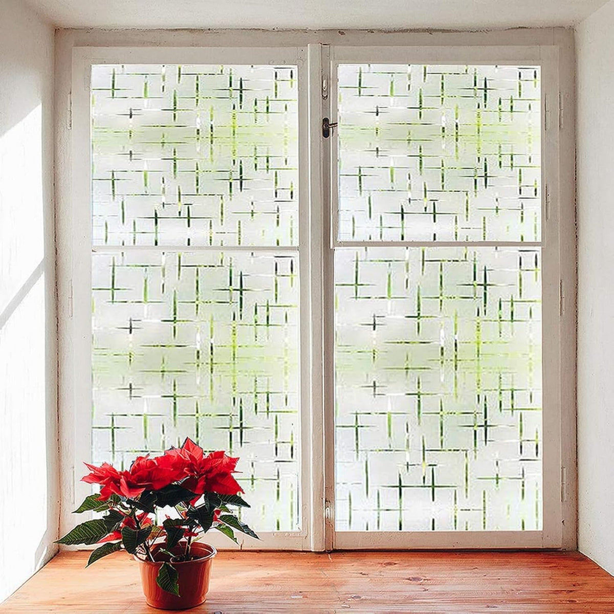 Finnez Frosted Window Film Non-Adhesive, Frosting Privacy Film for Glass Windows, Self Static-Cling Decorative Window Cling for Home Office UV Protection Cross Pattern, 35.4 x 78.7 inches