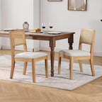 Westice Rattan Dining Chairs Set of 6, Farmhouse Natural Dining Room Chairs with Upholstered Cushion, Wood Armless Chairs for Kitchen/Restaurant