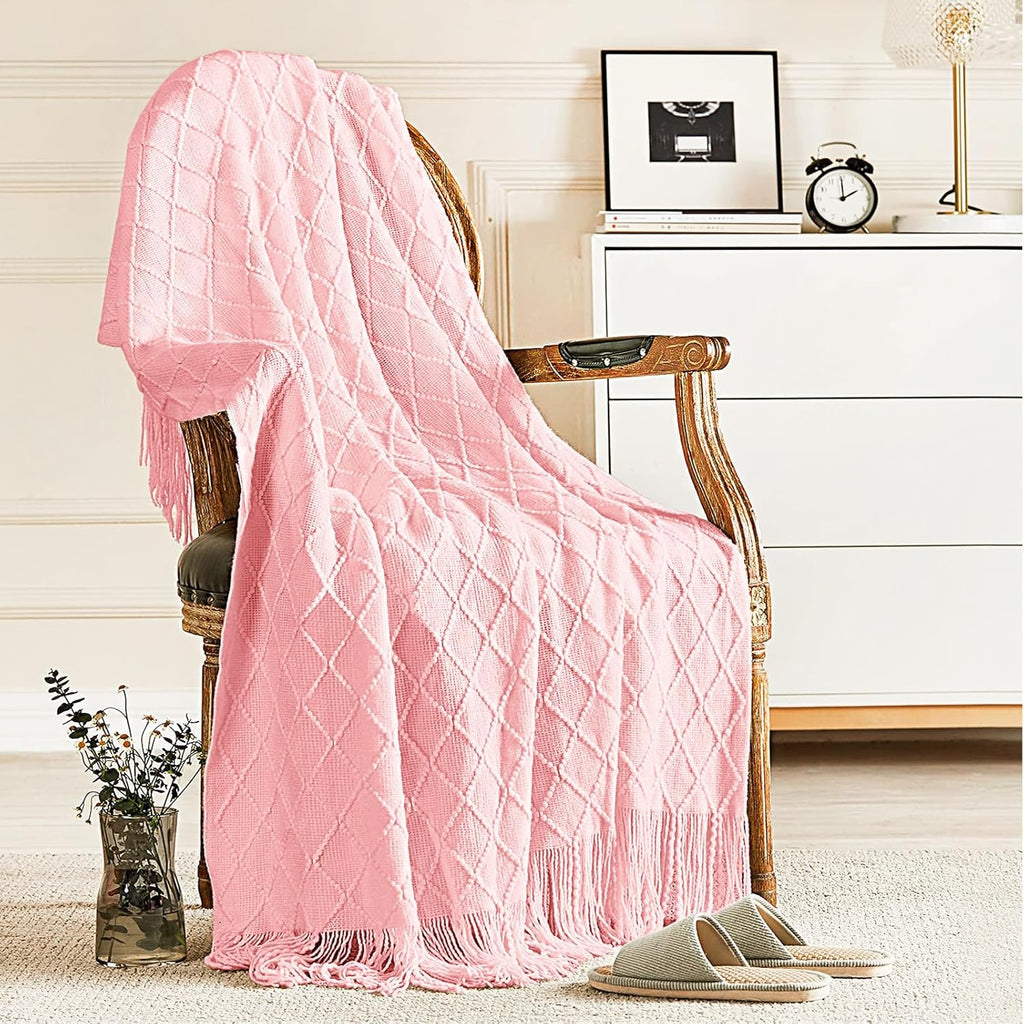 inhand Knitted Gift Throw Blankets for Couch and Bed,Valentines Day Decor Blanket for Her Him Girlfriend Wife, Pink Romatic Lightweight Decorative with Tassel, Farmhouse Warm Woven for Women, 50"x60"
