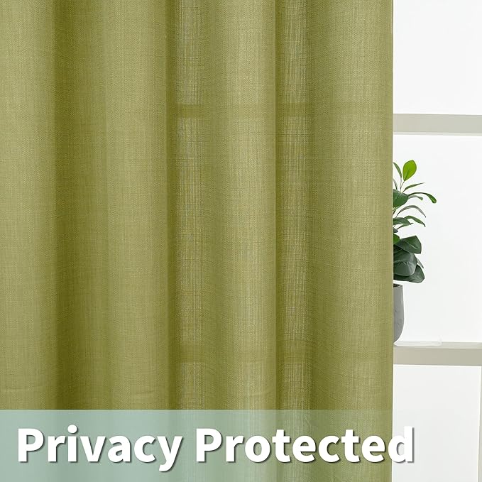 Moss Green Linen Curtains 95 Inches Long 2 Panels - Image 4