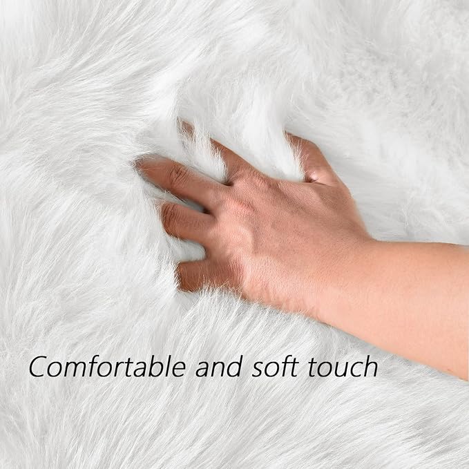 Latepis 12x12 Area Rugs for Bedroom White Faux Fur Rug Washable Super Fluffy - Image 5